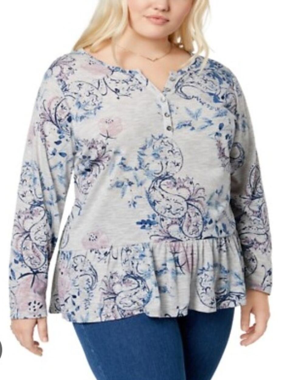 Style & Co Floral Peplum Henley Top NWT Sz 0X
